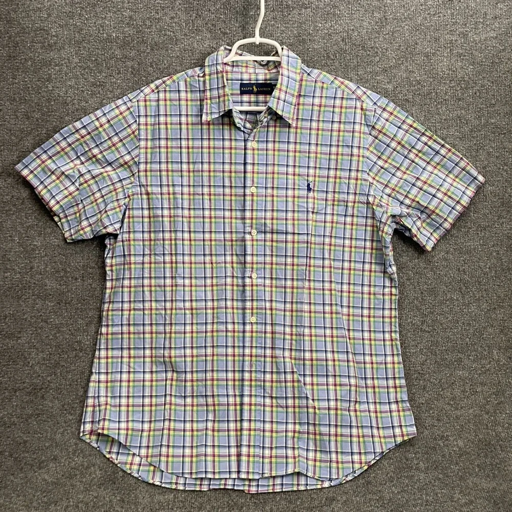 Ralph Lauren Button Up Shirt Mens Sz XL Classic Plaid Short Sleeve
